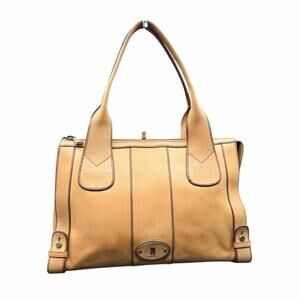 Fossil Editor Tan Leather Satchel Shoulder Bag Classic Work Tote